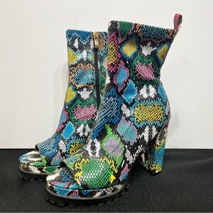 Pazzle Colorful Snake Print Ankle Peep Toe Heeled Boots 8